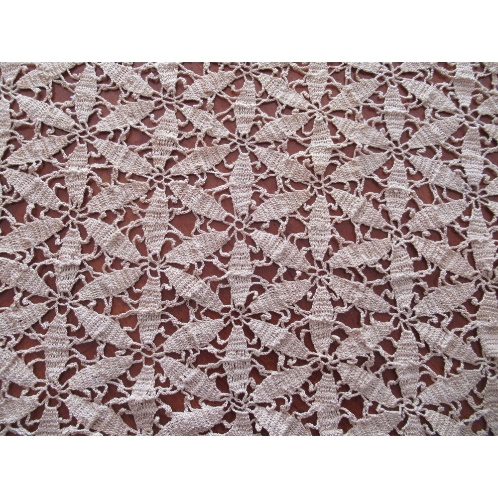 Vintage Handmade Beige CROCHET LACE TABLECLOTH Coverlet Bed Topper 59"x79" - Picture 8 of 14